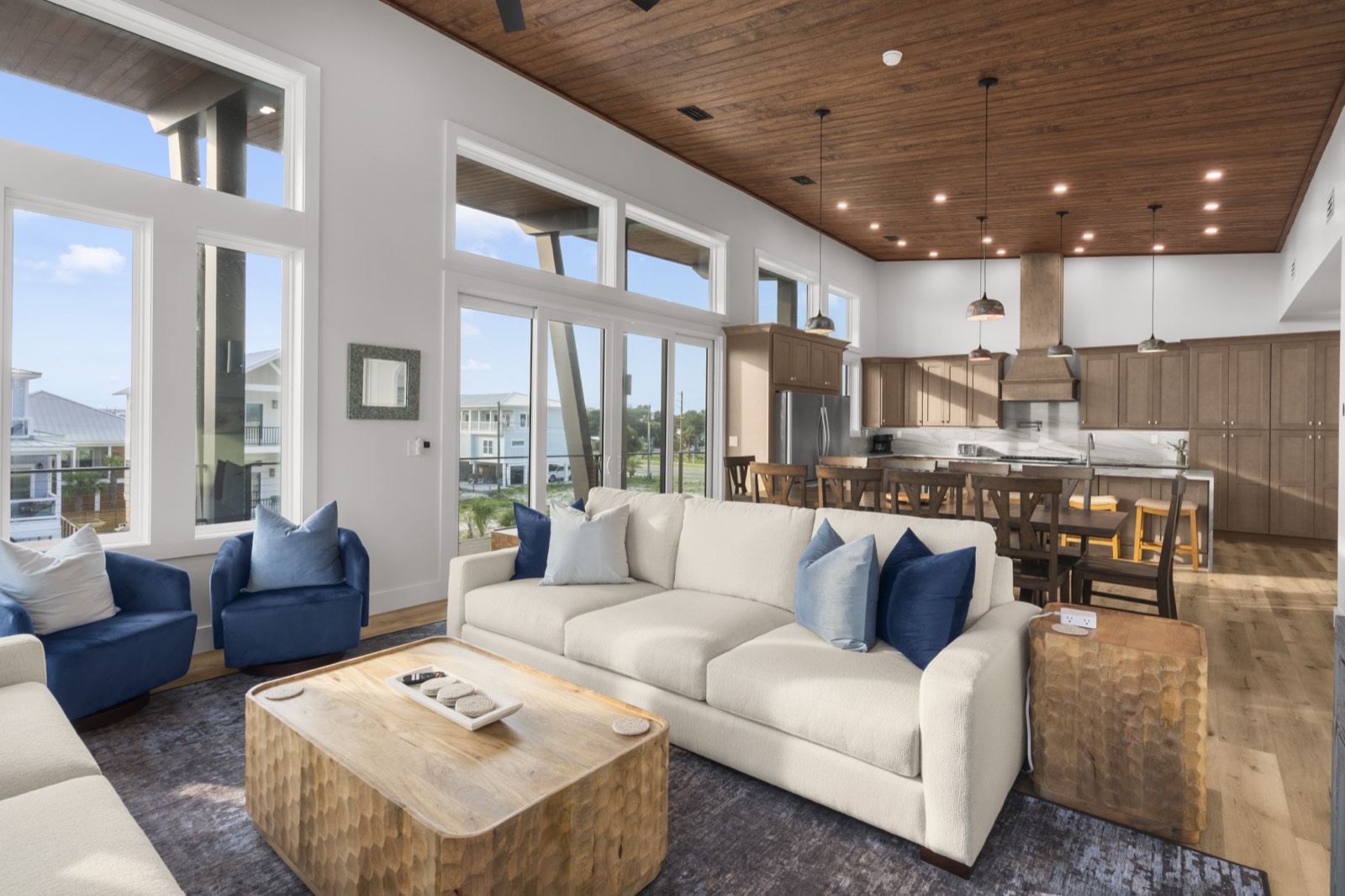 Open-plan living space flowing into the kitchen